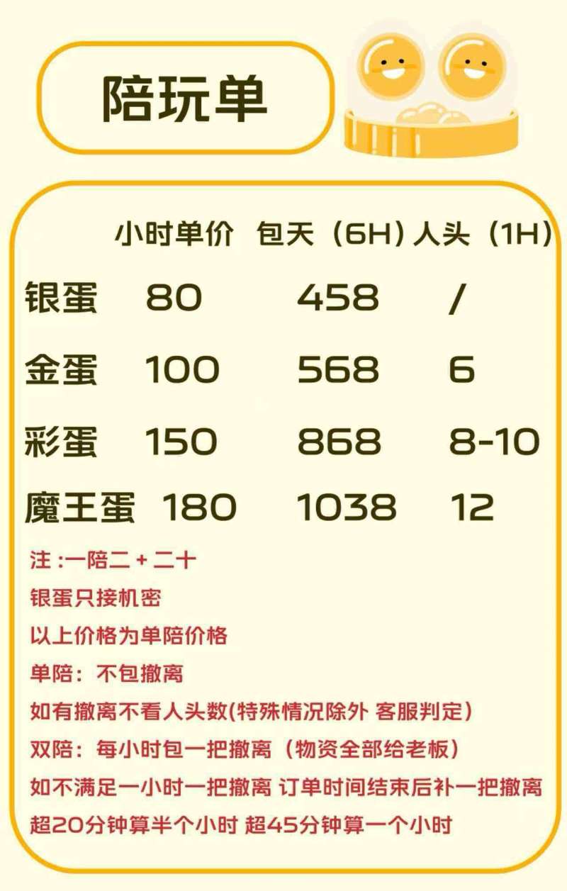 陪玩价目表